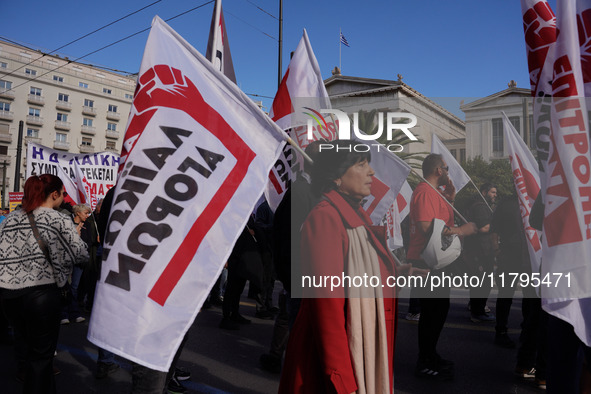 Protesters participate in the nationwide general strike in Athens, Greece, on November 20, 2024. 