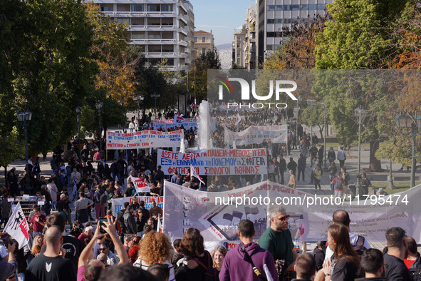 Protesters participate in the nationwide general strike in Athens, Greece, on November 20, 2024. 