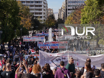 Protesters participate in the nationwide general strike in Athens, Greece, on November 20, 2024. (