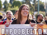 The President of the Course of Freedom party, Ms. Zoe Konstantopoulou, participates in the nationwide general strike in Athens, Greece, on N...