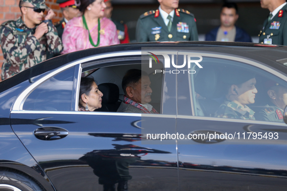 General Upendra Dwivedi (Center), Chief of the Army Staff, Indian Army, walks out of the VIP terminal of Tribhuvan International Airport in...