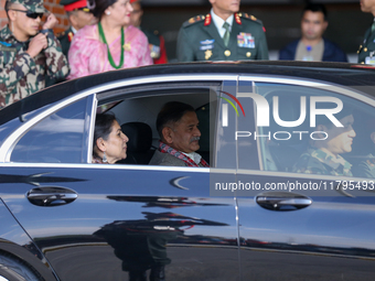 General Upendra Dwivedi (Center), Chief of the Army Staff, Indian Army, walks out of the VIP terminal of Tribhuvan International Airport in...