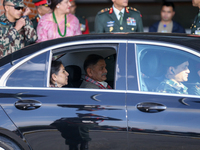 General Upendra Dwivedi (Center), Chief of the Army Staff, Indian Army, walks out of the VIP terminal of Tribhuvan International Airport in...