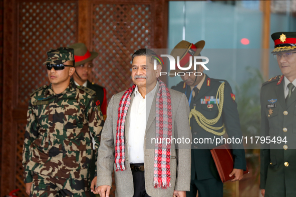 General Upendra Dwivedi (Center), Chief of the Army Staff, Indian Army, walks out of the VIP terminal of Tribhuvan International Airport in...