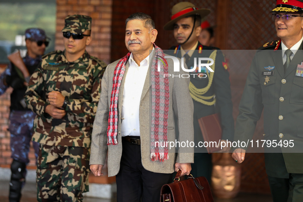 General Upendra Dwivedi (Center), Chief of the Army Staff, Indian Army, walks out of the VIP terminal of Tribhuvan International Airport in...