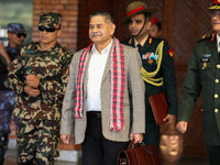 General Upendra Dwivedi (Center), Chief of the Army Staff, Indian Army, walks out of the VIP terminal of Tribhuvan International Airport in...