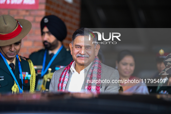 General Upendra Dwivedi (Center), Chief of the Army Staff, Indian Army, walks out of the VIP terminal of Tribhuvan International Airport in...