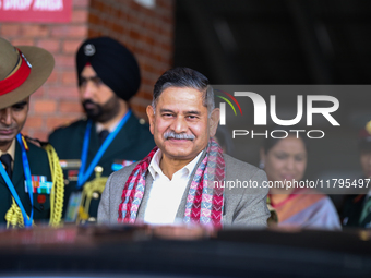 General Upendra Dwivedi (Center), Chief of the Army Staff, Indian Army, walks out of the VIP terminal of Tribhuvan International Airport in...