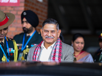 General Upendra Dwivedi (Center), Chief of the Army Staff, Indian Army, walks out of the VIP terminal of Tribhuvan International Airport in...