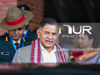 General Upendra Dwivedi (Center), Chief of the Army Staff, Indian Army, walks out of the VIP terminal of Tribhuvan International Airport in...