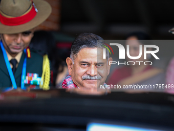 General Upendra Dwivedi (Center), Chief of the Army Staff, Indian Army, walks out of the VIP terminal of Tribhuvan International Airport in...