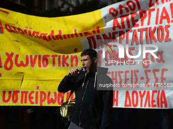 People demonstrate in the streets of Athens, Greece, on November 20, 2024, during a 24-hour nationwide strike called by unions against the r...