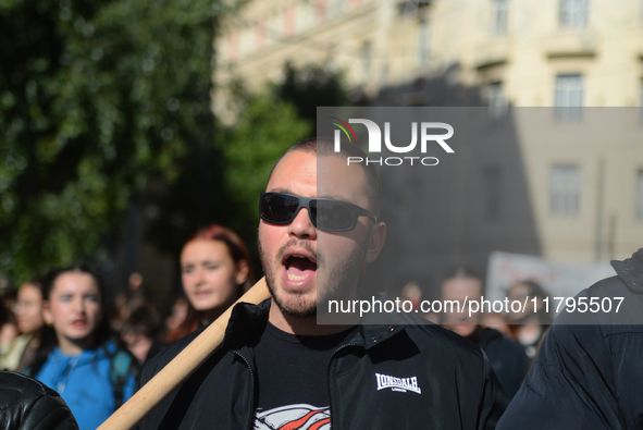 People demonstrate in the streets of Athens, Greece, on November 20, 2024, during a 24-hour nationwide strike called by unions against the r...