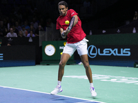 MALAGA, SPAIN - NOVEMBER 20: Gabriel Diallo of Team Canada in his singles match against Daniel Altmaier of Team Germany during the Quarter-F...