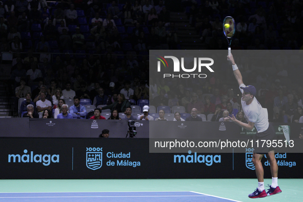 MALAGA, SPAIN - NOVEMBER 20: Daniel Altmaier of Team Germany in his singles match against Gabriel Diallo of Team Canada during the Quarter-F...