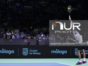 MALAGA, SPAIN - NOVEMBER 20: Daniel Altmaier of Team Germany in his singles match against Gabriel Diallo of Team Canada during the Quarter-F...