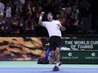 MALAGA, SPAIN - NOVEMBER 20: Daniel Altmaier of Team Germany celebrates the victory after his singles match against Gabriel Diallo of Team C...