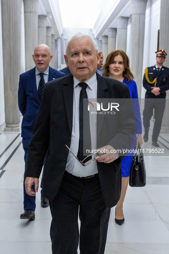 Jaroslaw Kaczynski leader of the Law and Justice party, on his way to a sitting of the Polish Parliament in Warsaw, Poland, on November 19,...