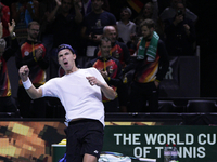 MALAGA, SPAIN - NOVEMBER 20: Daniel Altmaier of Team Germany celebrates the victory after his singles match against Gabriel Diallo of Team C...