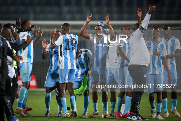 The Botswana team celebrates after qualifying for the Africa Cup of Nations Morocco 25 following a draw in the Africa Cup of Nations Qualifi...