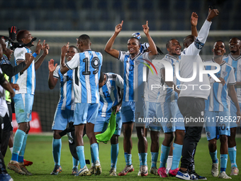 The Botswana team celebrates after qualifying for the Africa Cup of Nations Morocco 25 following a draw in the Africa Cup of Nations Qualifi...