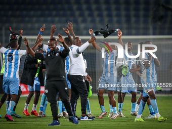 The Botswana team celebrates after qualifying for the Africa Cup of Nations Morocco 25 following a draw in the Africa Cup of Nations Qualifi...