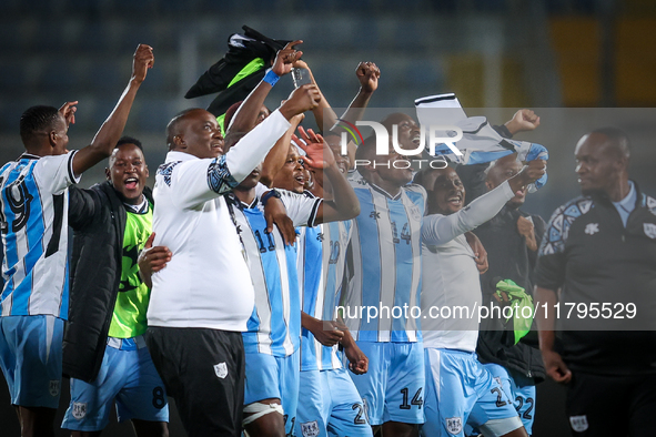 The Botswana team celebrates after qualifying for the Africa Cup of Nations Morocco 25 following a draw in the Africa Cup of Nations Qualifi...