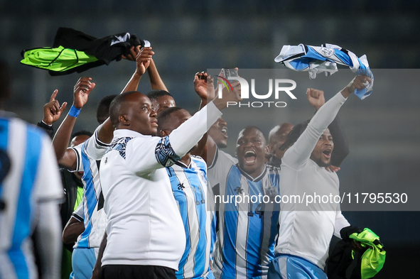 The Botswana team celebrates after qualifying for the Africa Cup of Nations Morocco 25 following a draw in the Africa Cup of Nations Qualifi...