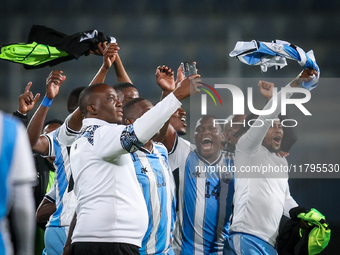 The Botswana team celebrates after qualifying for the Africa Cup of Nations Morocco 25 following a draw in the Africa Cup of Nations Qualifi...