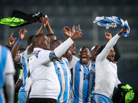 The Botswana team celebrates after qualifying for the Africa Cup of Nations Morocco 25 following a draw in the Africa Cup of Nations Qualifi...