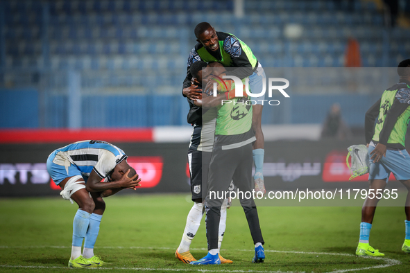 The Botswana team celebrates after qualifying for the Africa Cup of Nations Morocco 25 following a draw in the Africa Cup of Nations Qualifi...