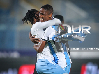 The Botswana team celebrates after qualifying for the Africa Cup of Nations Morocco 25 following a draw in the Africa Cup of Nations Qualifi...