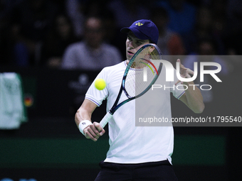 MALAGA, SPAIN - NOVEMBER 20: Daniel Altmaier of Team Germany in his singles match against Gabriel Diallo of Team Canada during the Quarter-F...