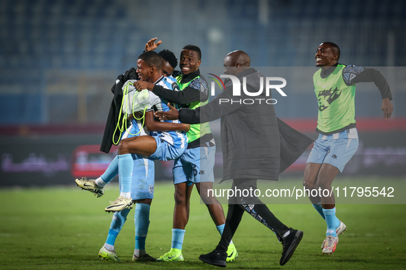 The Botswana team celebrates after qualifying for the Africa Cup of Nations Morocco 25 following a draw in the Africa Cup of Nations Qualifi...