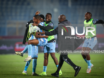 The Botswana team celebrates after qualifying for the Africa Cup of Nations Morocco 25 following a draw in the Africa Cup of Nations Qualifi...