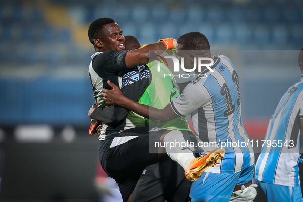 Tumisang Orebonye and Goitseone Phoko of the Botswana team celebrate after qualifying for the Africa Cup of Nations in Morocco on June 25, f...