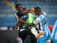 Tumisang Orebonye and Goitseone Phoko of the Botswana team celebrate after qualifying for the Africa Cup of Nations in Morocco on June 25, f...