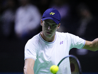 MALAGA, SPAIN - NOVEMBER 20: Daniel Altmaier of Team Germany in his singles match against Gabriel Diallo of Team Canada during the Quarter-F...