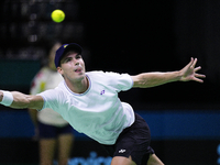 MALAGA, SPAIN - NOVEMBER 20: Daniel Altmaier of Team Germany in his singles match against Gabriel Diallo of Team Canada during the Quarter-F...