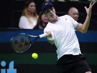 MALAGA, SPAIN - NOVEMBER 20: Daniel Altmaier of Team Germany in his singles match against Gabriel Diallo of Team Canada during the Quarter-F...