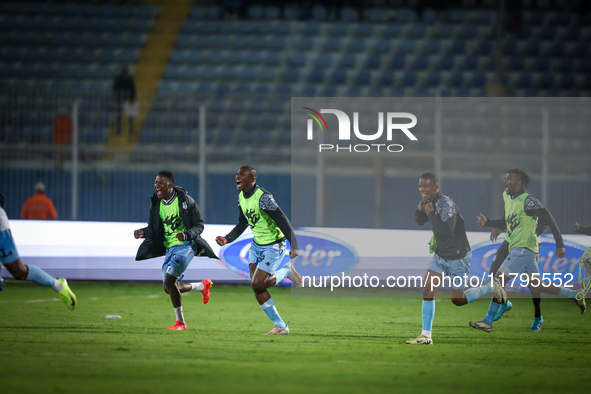 The Botswana team celebrates after qualifying for the Africa Cup of Nations Morocco 25 following a draw in the Africa Cup of Nations Qualifi...