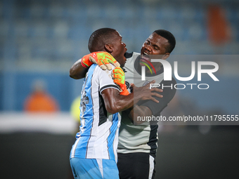 Goitseone Phoko and Godiraone Modingwane of the Botswana team celebrate after qualifying for the Africa Cup of Nations in Morocco on June 25...