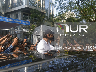 Kartik Aaryan, an Indian actor, poses with his inked finger after casting his ballot to vote during the Maharashtra state assembly elections...