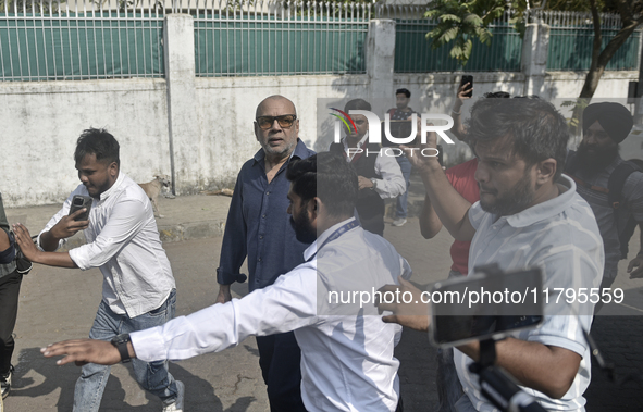 Paresh Rawal, an Indian actor, is seen outside a polling booth after casting his ballot to vote during the Maharashtra state assembly electi...