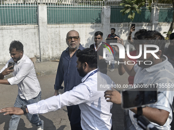 Paresh Rawal, an Indian actor, is seen outside a polling booth after casting his ballot to vote during the Maharashtra state assembly electi...