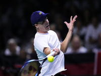 MALAGA, SPAIN - NOVEMBER 20: Daniel Altmaier of Team Germany in his singles match against Gabriel Diallo of Team Canada during the Quarter-F...