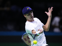 MALAGA, SPAIN - NOVEMBER 20: Daniel Altmaier of Team Germany in his singles match against Gabriel Diallo of Team Canada during the Quarter-F...