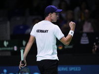 MALAGA, SPAIN - NOVEMBER 20: Daniel Altmaier of Team Germany in his singles match against Gabriel Diallo of Team Canada during the Quarter-F...