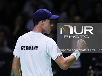 MALAGA, SPAIN - NOVEMBER 20: Daniel Altmaier of Team Germany in his singles match against Gabriel Diallo of Team Canada during the Quarter-F...