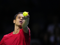 MALAGA, SPAIN - NOVEMBER 20: Gabriel Diallo of Team Canada in his singles match against Daniel Altmaier of Team Germany during the Quarter-F...